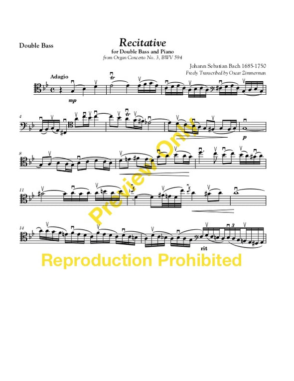 Recitative from Organ Concerto No. 3, BWV 594 by J.S. Bach Transcribed for Double Bass and Piano by Oscar Zimmerman Solo Page 1