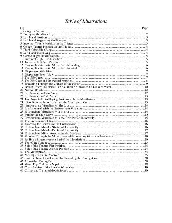 The Trumpeter's Handbook, A Comprehensive Guide to Playing and Teaching the Trumpet. by Roger Sherman. Table of Illustrations