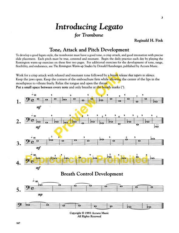 Page 3 to Introducing Legato for Trombone by Reginald H. Fink  A first book for the development of legato control for advanced elementary and intermediate trombone players.